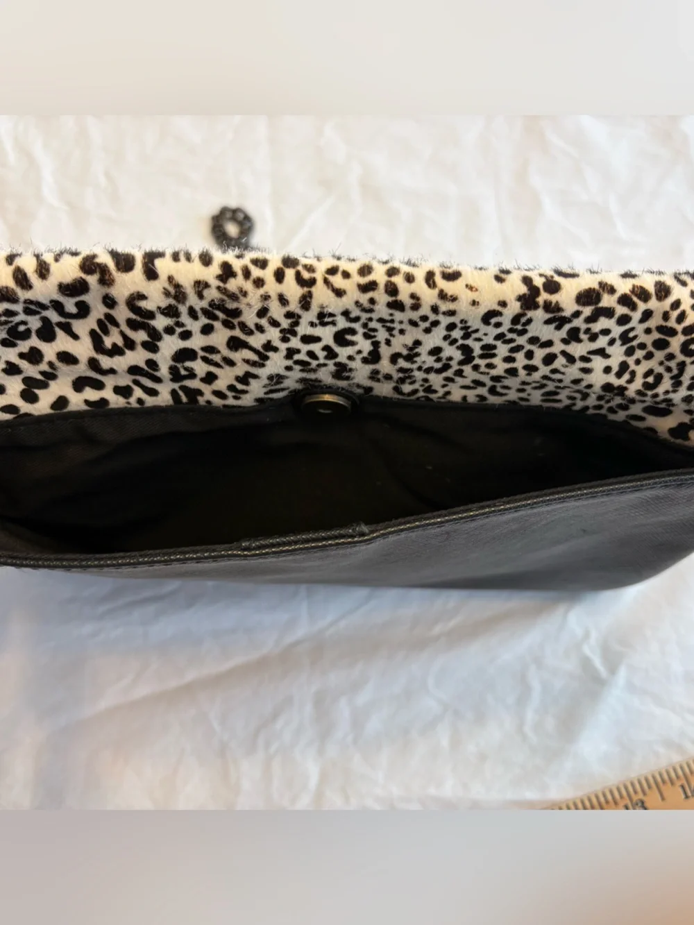 J. Crew Snow Leopard Print Genuine Calf Hair & Faux Leather Clutch/Shoulder Bag